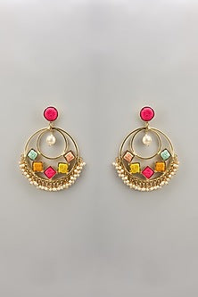 Gold Finish Silk Thread & Pearl Embellished Earrings