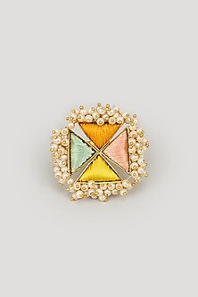 Matte Gold Finish Multi-Colored Zari Silk Embroidered Layered Triangular Necklace Set