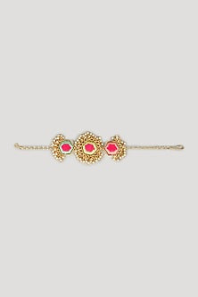 Matte Gold Finish Silk Embroidered & Pearl hanging Layered Necklace Set