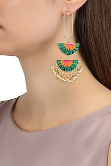 Matte Finish Semi Circle Silk Thread Earrings