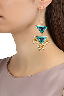 Matte Finish Triangular Two Tier Earrings