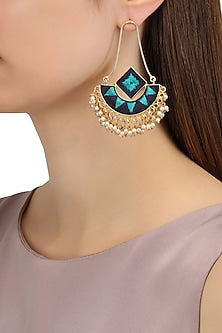 Matte Finish Navy Blue And Rama Green Earrings