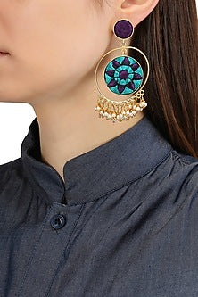 Matte Finish Circular Three Toned Earrings