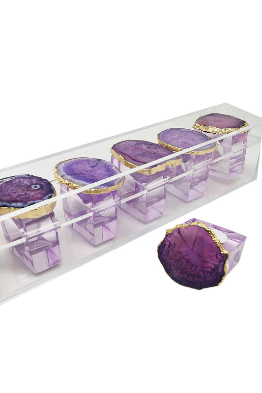 Purple Stone & Lucite Napkin Rings (Set of 6)
