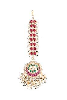 Gold Finish Multi Colored Kundan Bridal Maang Tikka