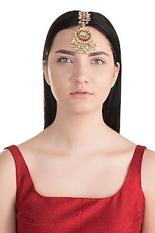 Gold Finish Multi Colored Kundan Bridal Maang Tikka