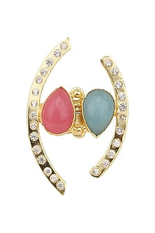 Gold Plated Zircon and Jade Stone Ring