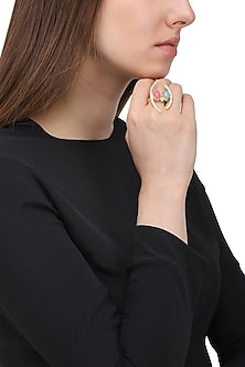 Gold Plated Zircon and Jade Stone Ring