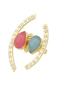 Gold Plated Zircon and Jade Stone Ring