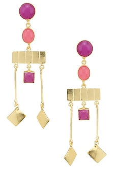 Gold Plated Jade Stone Geometric Earrings