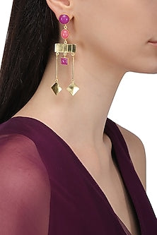 Gold Plated Jade Stone Geometric Earrings