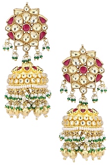 Gold Plated Pink and Green Stone Earrings