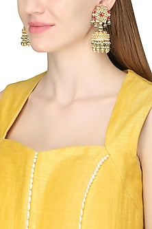 Gold Plated Pink and Green Stone Earrings