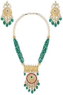 Gold Plated Emerald Stone Necklace Set