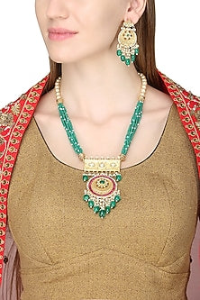 Gold Plated Emerald Stone Necklace Set