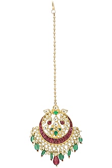 Gold Plated Green Beaded Maangtika