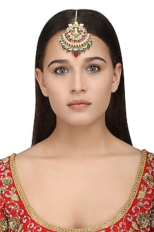 Gold Plated Green Beaded Maangtika
