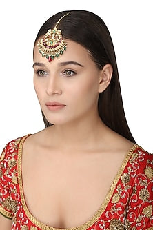 Gold Plated Green Beaded Maangtika