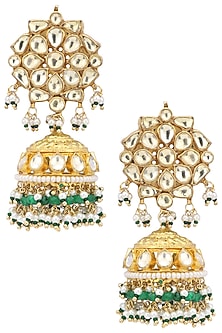 Gold Plated Yellow and Green Stone Earrings