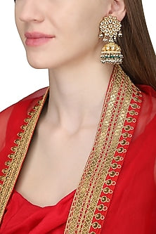 Gold Plated Yellow and Green Stone Earrings