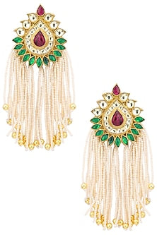 Gold Plated Long Pearl Tassel Earrings