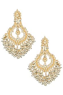 Gold plated kundan and pearl jhumki earrings