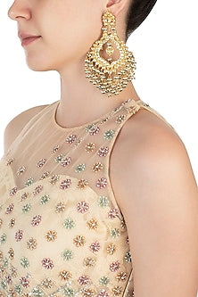 Gold plated kundan and pearl jhumki earrings