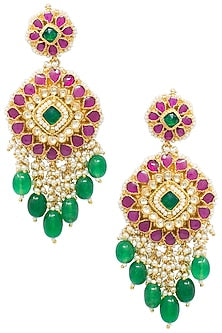 Gold plated kundan and pink beads jadau earrings