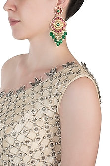 Gold plated kundan and pink beads jadau earrings