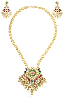 Gold Finish Peacock Motif Kundan and Pearl Necklace Set
