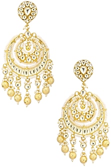 Gold Finish Kundan and Gold Pearl Drop Chandbali Earrings