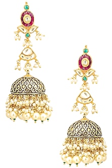 Gold Finish Three Layer Oxidised Jhumki Earrings