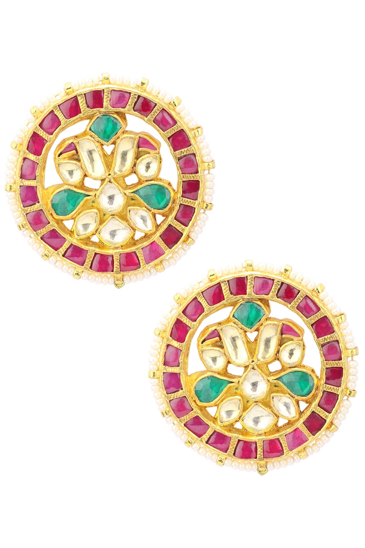 Gold Finish Kundan and Pearls Stud Earrings