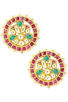 Gold Finish Kundan and Pearls Stud Earrings