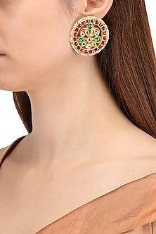 Gold Finish Kundan and Pearls Stud Earrings