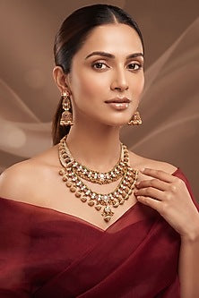 Gold Finish Multi-Colored Kundan Polki Necklace Set