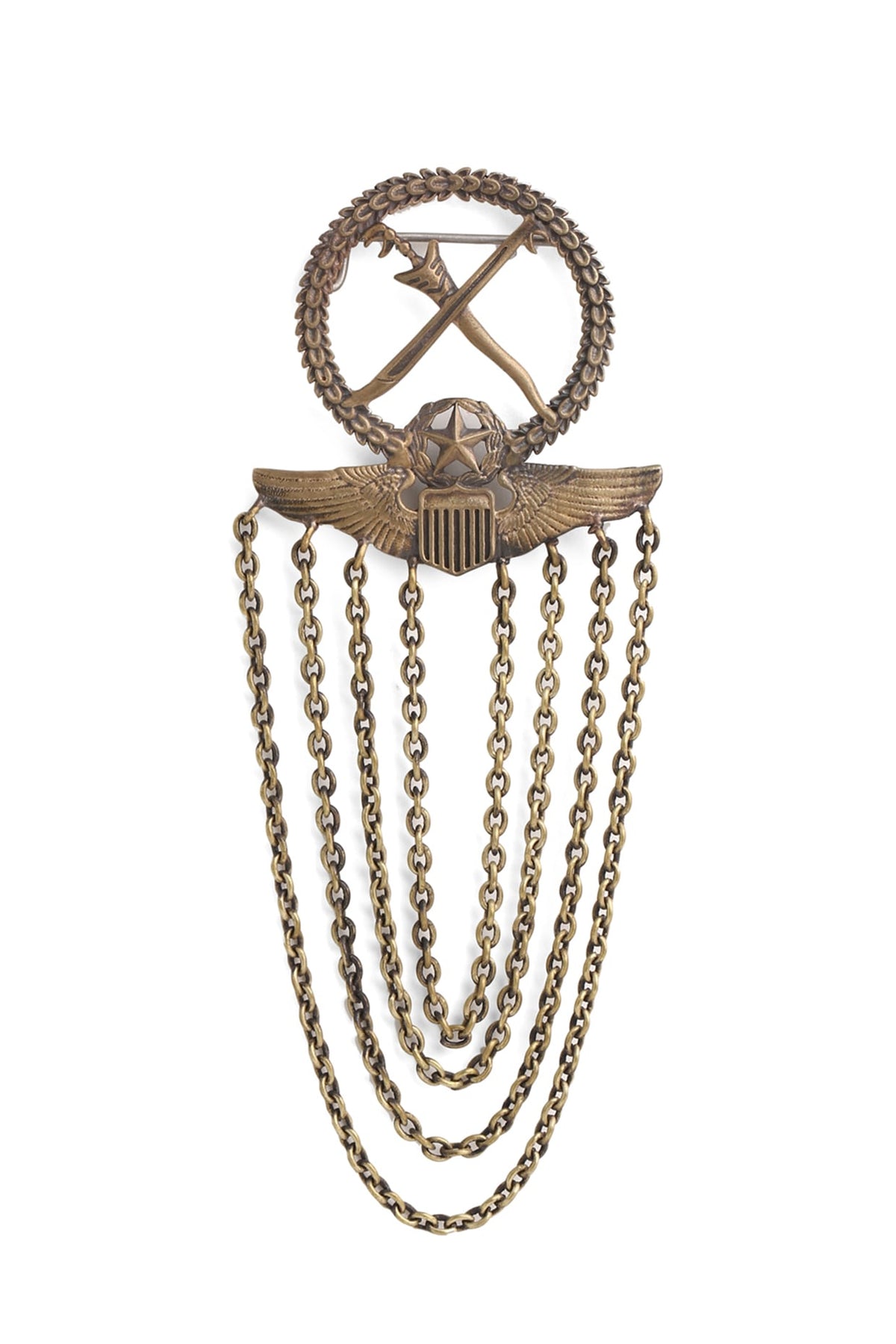 Antique Gold Finish Army Statement Brooch