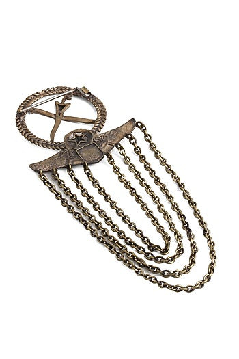 Antique Gold Finish Army Statement Brooch