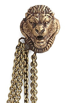 Antique Gold Finish Lion Head Brooch