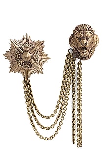 Antique Gold Finish Lion Head Brooch
