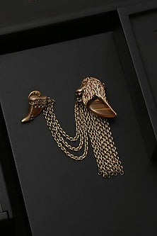 Antique Gold Finish Royal Lion Dangling Chain Brooch