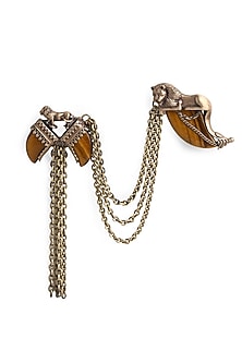 Antique Gold Finish Genuine Tiger Eye Stone Brooch