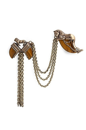 Antique Gold Finish Genuine Tiger Eye Stone Brooch
