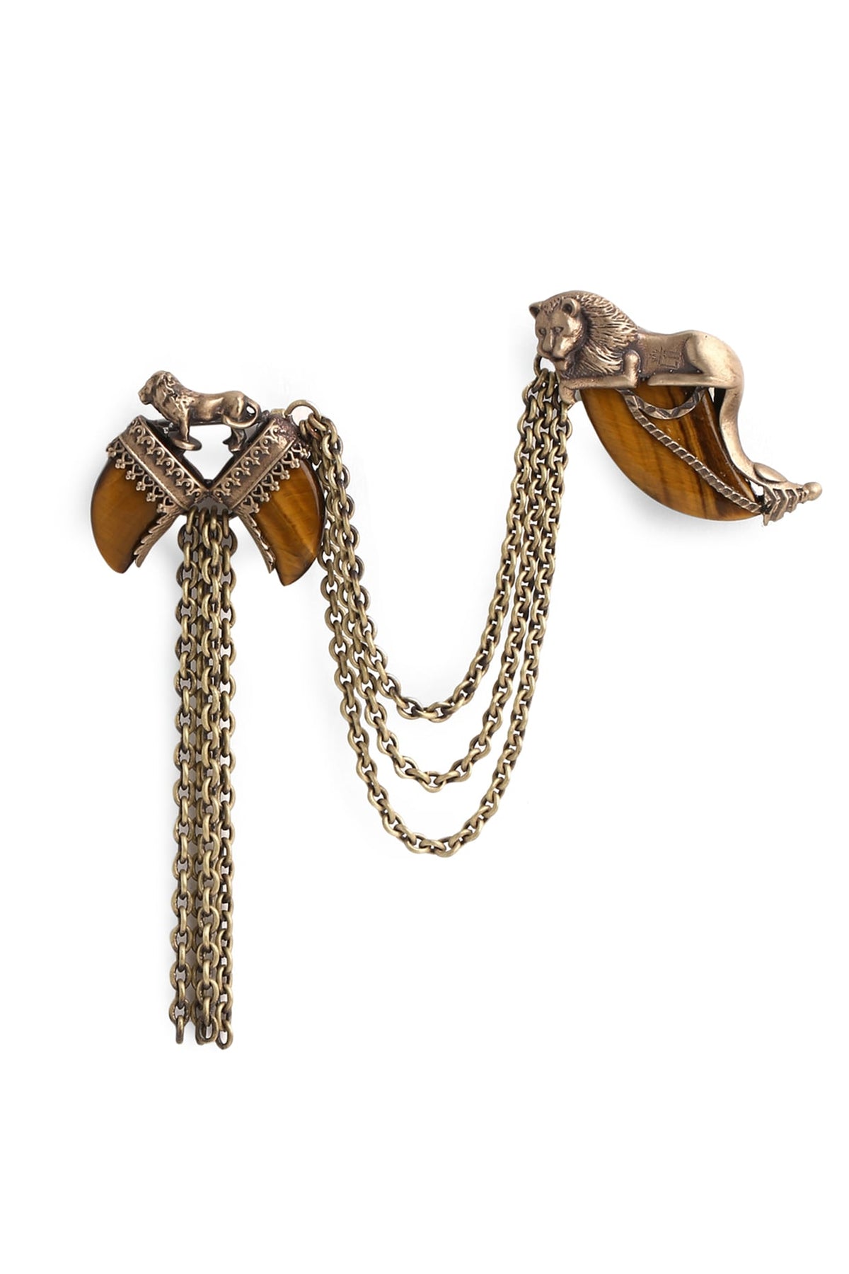 Antique Gold Finish Genuine Tiger Eye Stone Brooch