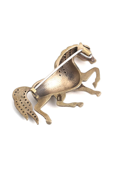 Antique Gold Finish Horse Brooch