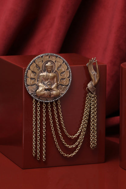 Antique Gold Finish Buddha Brooch