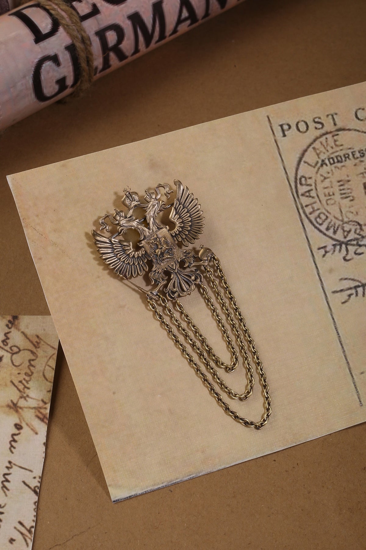 Antique Gold Finish Eagle Brooch