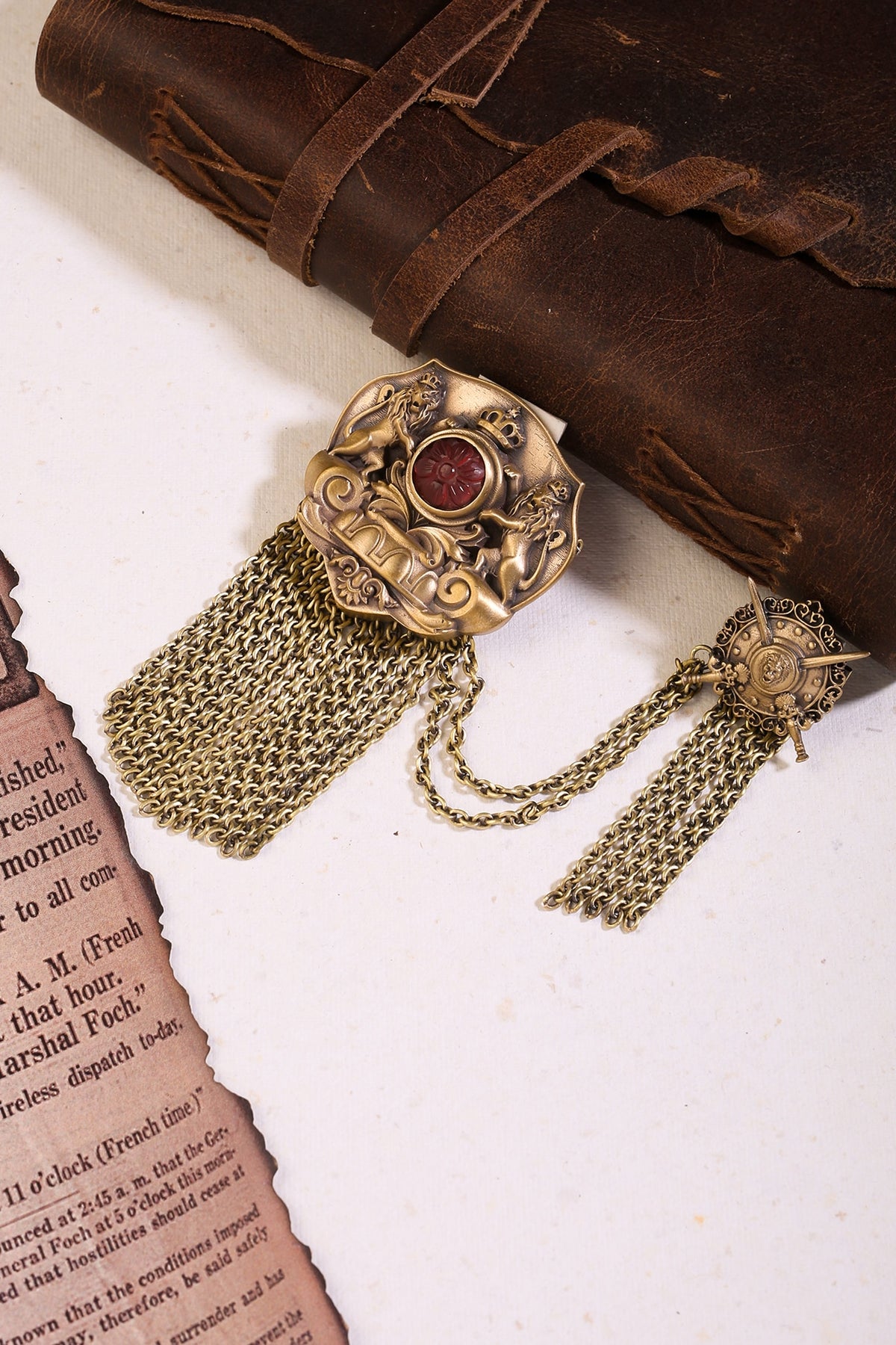 Antique Gold Finish Glass Stone Royal Brooch