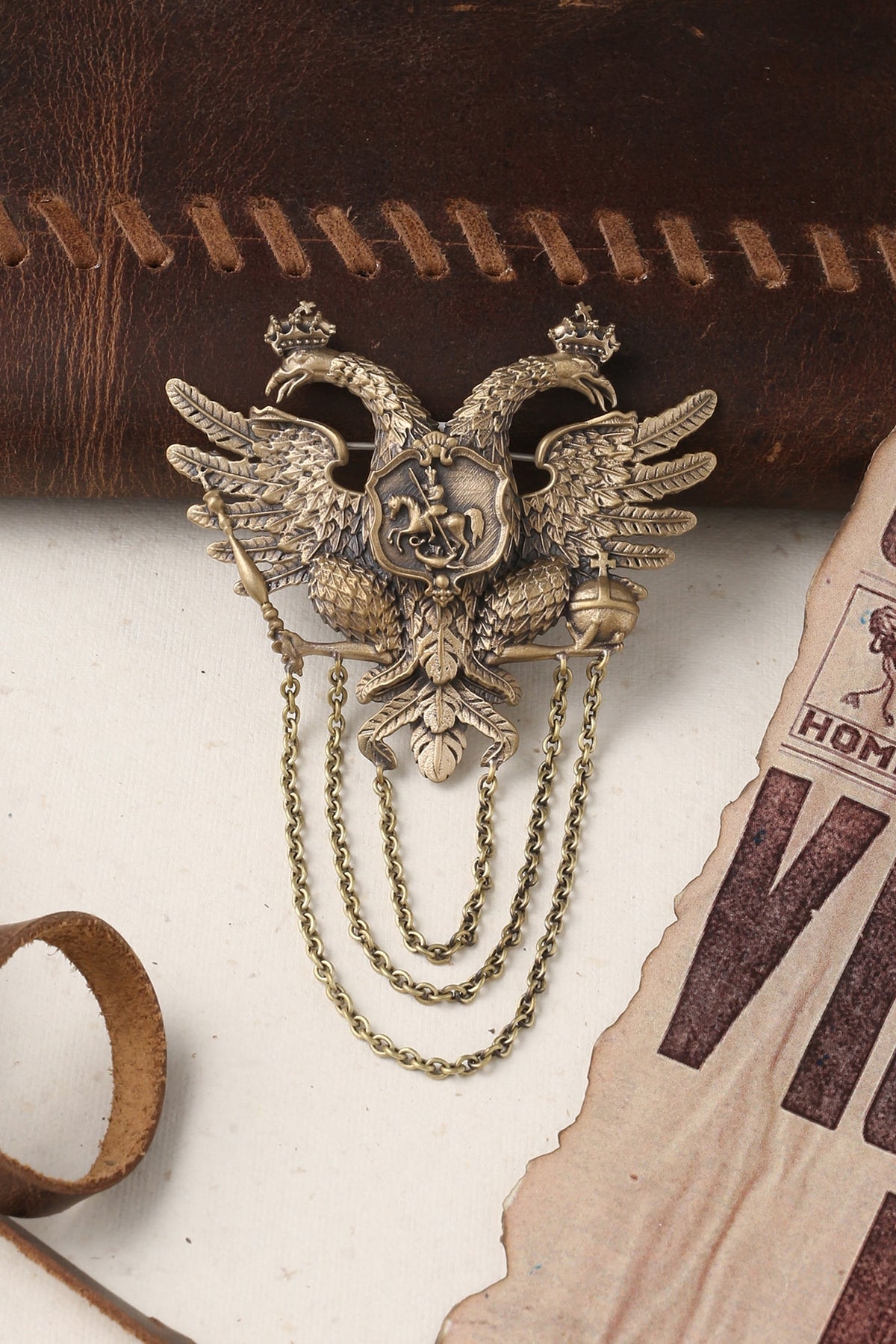 Antique Gold Finish Rising Eagle Brooch