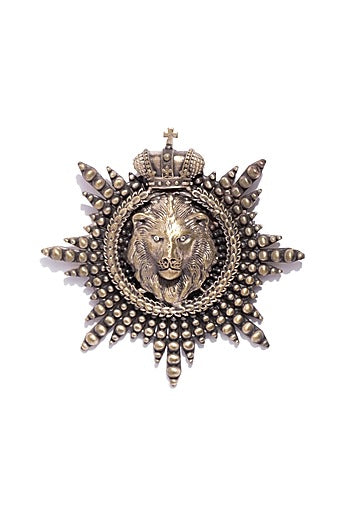 Antique Gold Finish Masculine Lion Head Brooch